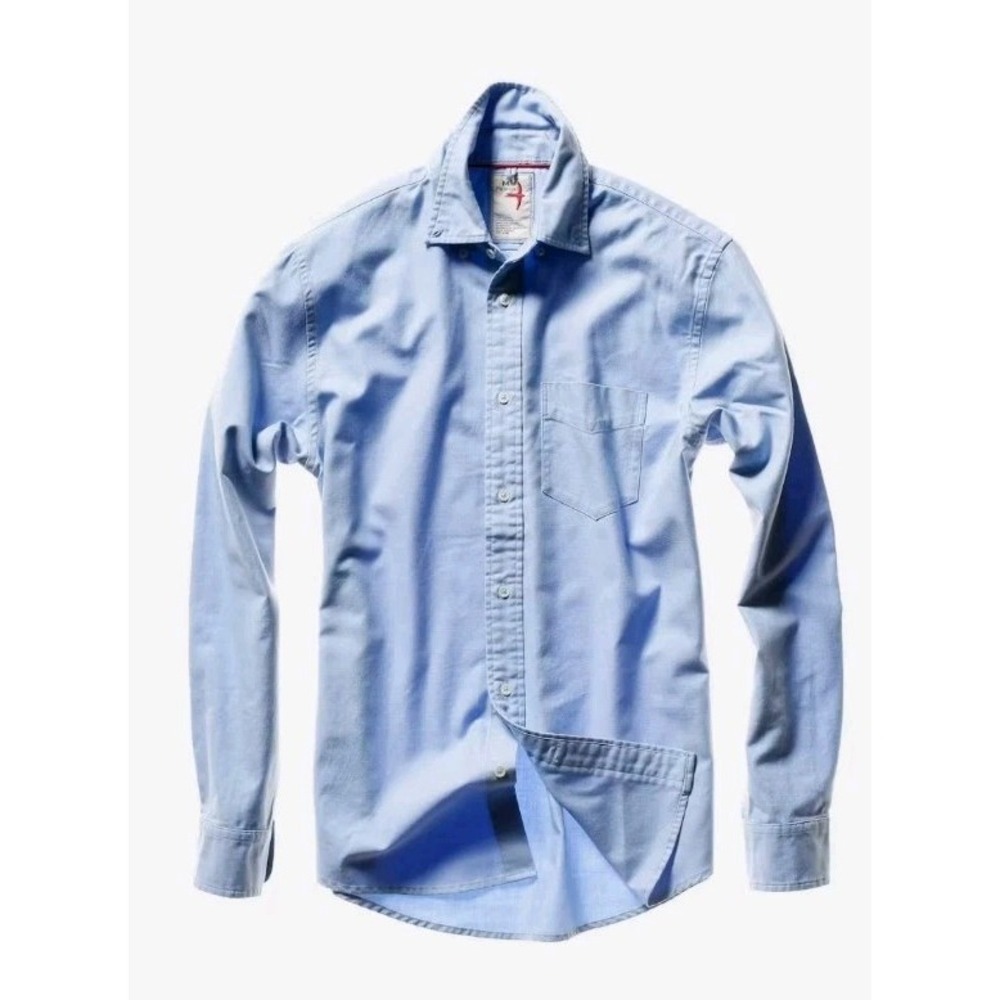 Relwen Highland Blues Long Sleeve Button Down Shirt Medium Sky Blue Wool Twill